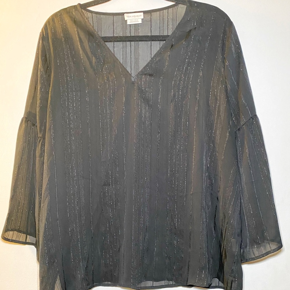 Van Heusen Women Black Shimmer Blouse Bell Sleeves